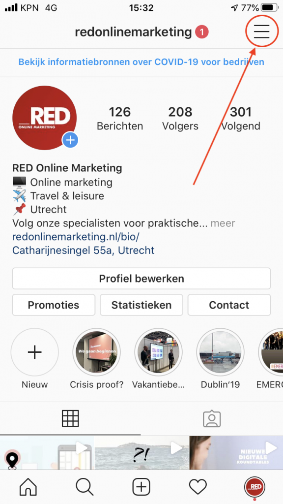 Instagram menu