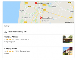 Voorbeeld van een local map pack.