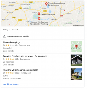 Google maps zoekresultaten voorbeeld.