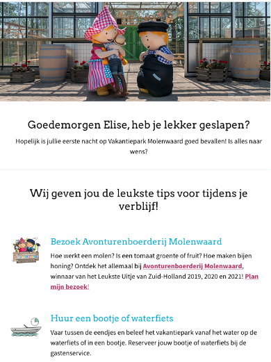 Voorbeeld e-mailcampagne tijdens verblijf